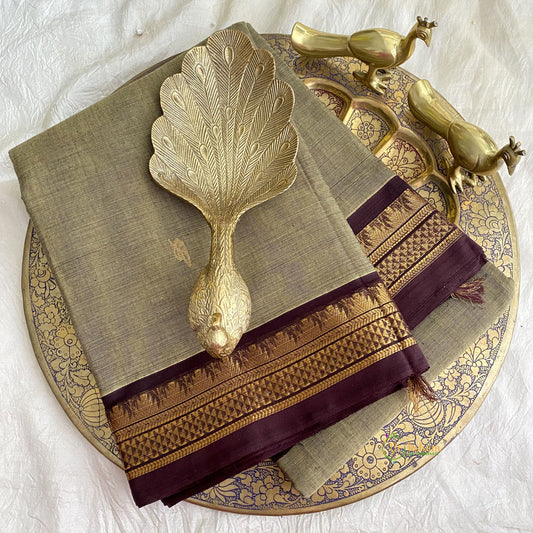 Khadi Colour Kanchi Cotton Saree with Golden Border - Handloom - VS3697