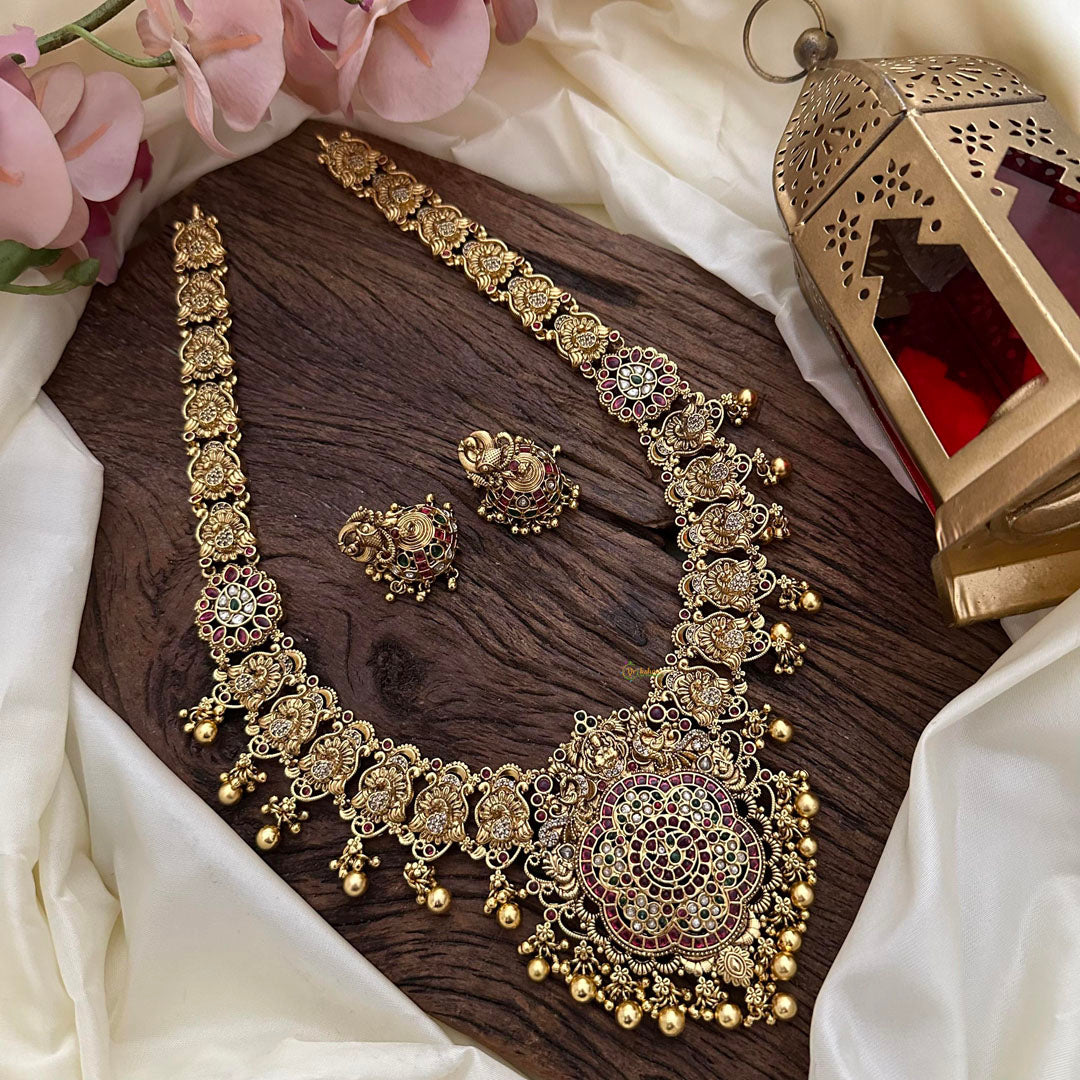 Designer Floral Pendant Haram-Gold Bead-G14132