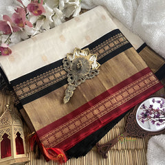 Off White with Ganga Jamuna Border Silk Cotton Saree -Handloom-VS3355