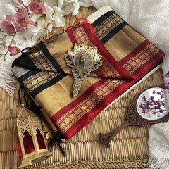 Off White with Ganga Jamuna Border Silk Cotton Saree -Handloom-VS3355