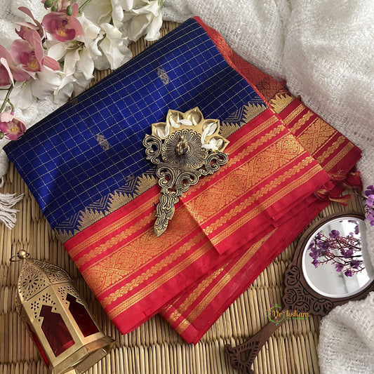 Royal Blue with Red Border Silk Cotton Saree-Handloom-Vairaoosi Podikattam-VS3367