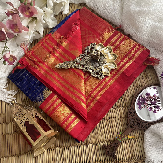 Royal Blue with Red Border Silk Cotton Saree-Handloom-Vairaoosi Podikattam-VS3367