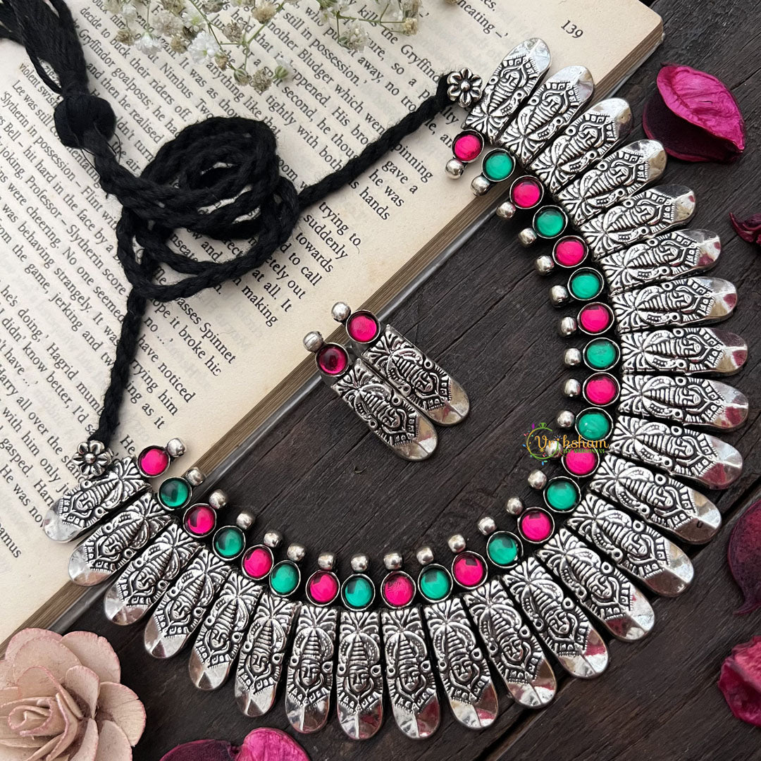 Vriksham Festival-Ready Tribal Necklace in Oxidized Silver Neckpiece-S919