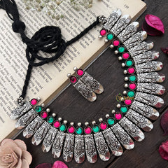 Vriksham Festival-Ready Tribal Necklace in Oxidized Silver Neckpiece-S919