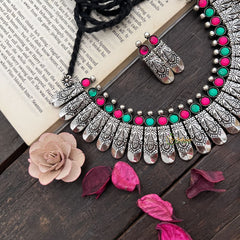 Vriksham Festival-Ready Tribal Necklace in Oxidized Silver Neckpiece-S919