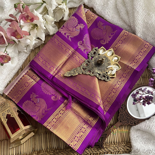 Lavender with Purple Border Silk Cotton Saree-Handloom-Vairaoosi Podi kattam-VS3371