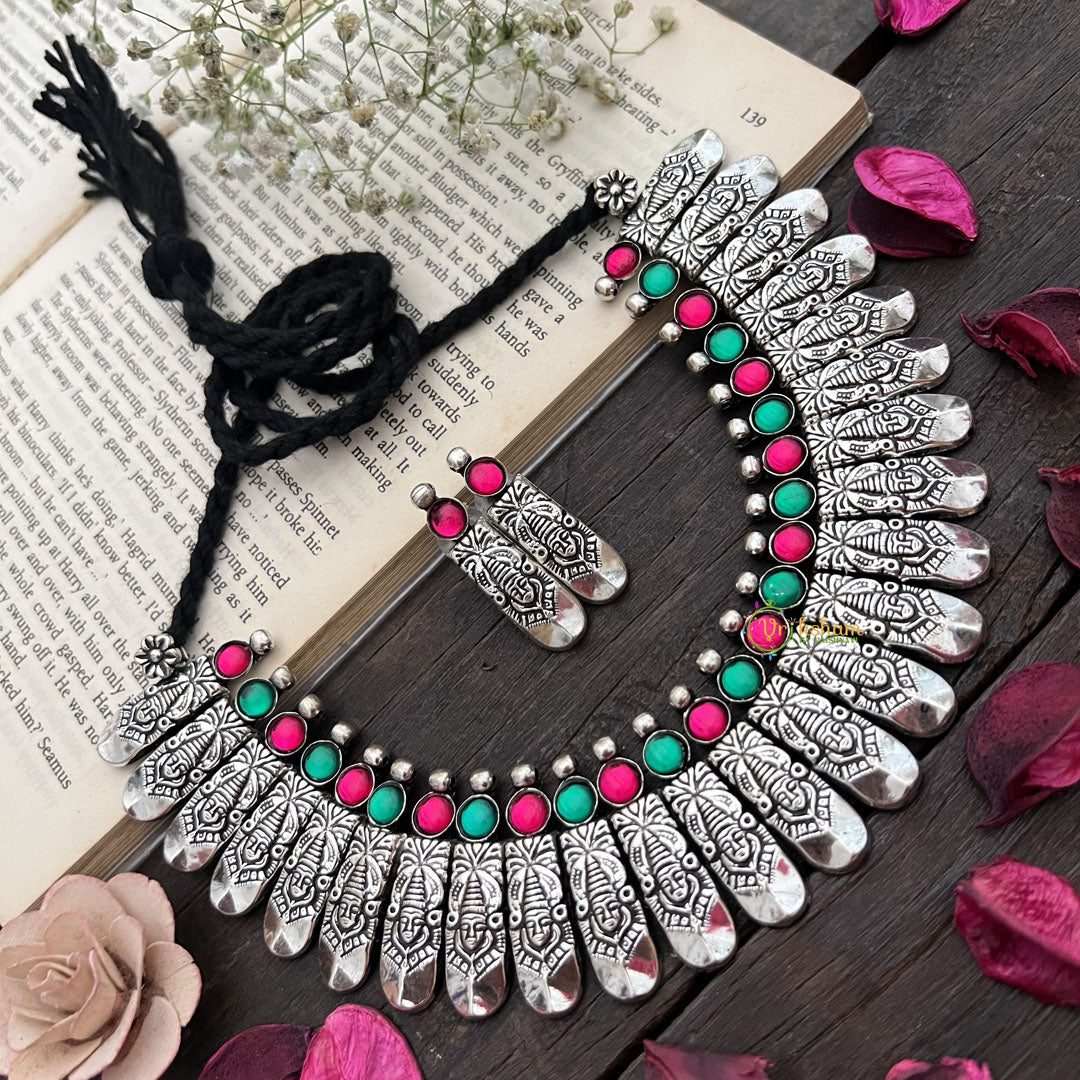 Vriksham Festival-Ready Tribal Necklace in Oxidized Silver Neckpiece-S919