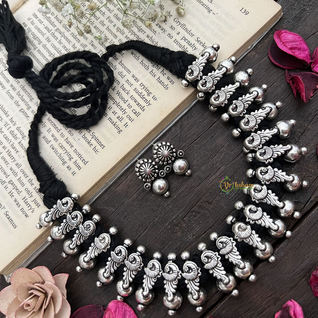 Vriksham Ethnic Peacock Statement Silver Oxidized Silver Neckpiece-S920