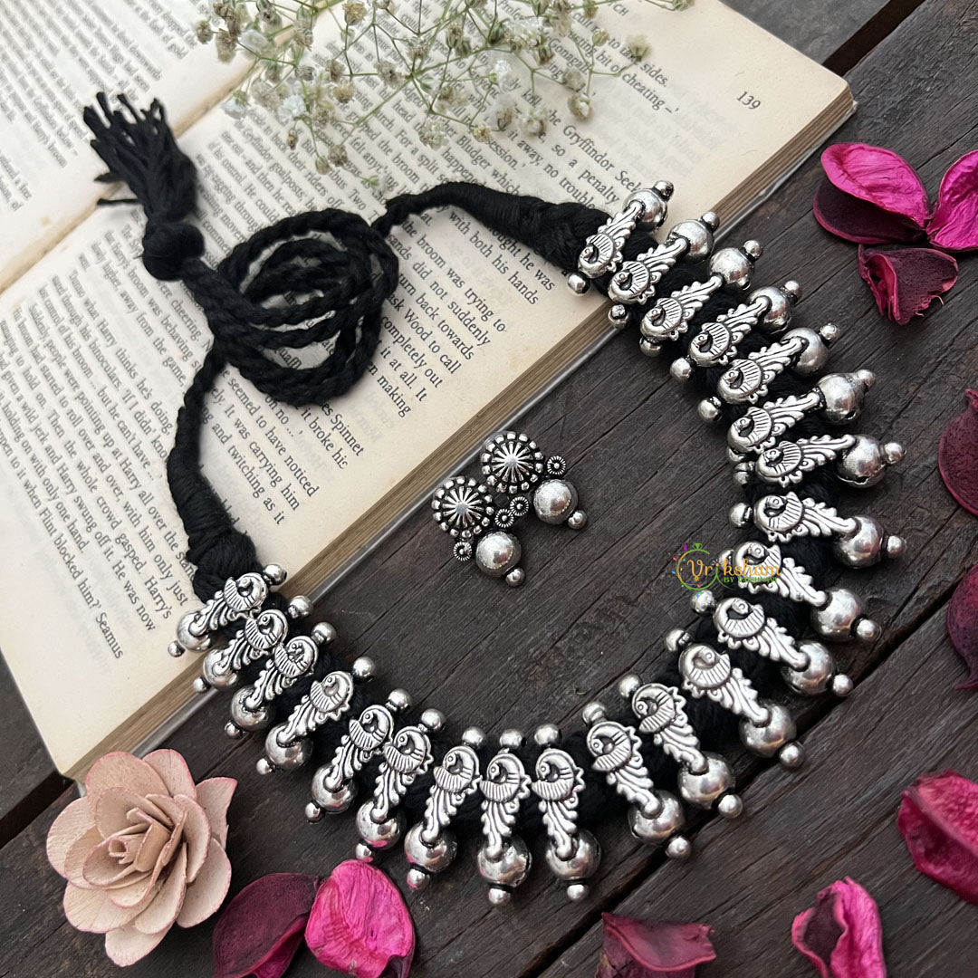 Vriksham Ethnic Peacock Statement Silver Oxidized Silver Neckpiece-S920