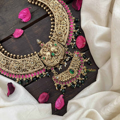 Vriksham Traditional South Indian Temple 1 gm Gold Neckpiece-Red Green-Green Bead-G20767