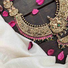 Vriksham Traditional South Indian Temple 1 gm Gold Neckpiece-Red Green-Green Bead-G20767