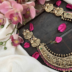 Vriksham Traditional South Indian Temple 1 gm Gold Neckpiece-Red Green-Green Bead-G20767