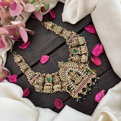 Vriksham Premium Lotus Lakshmi Devi Temple 1 gm Gold Finish Choker-Green Bead-G20768