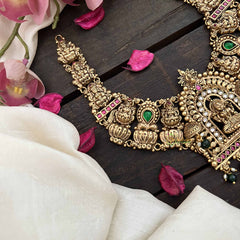 Vriksham Premium Lotus Lakshmi Devi Temple 1 gm Gold Finish Choker-Green Bead-G20768