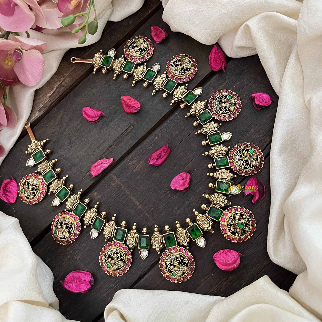 Vriksham Classic Peacock Annum Style Green Motif 1 gm gold Neckpiece-G20769