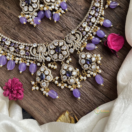 Exclusive Hasli Victorian Diamond Neckpiece-Purple-VV1945