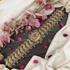 Vriksham Classic  Bridal 1 gm Gold Peacock Hip Chain-Green Bead-G20771