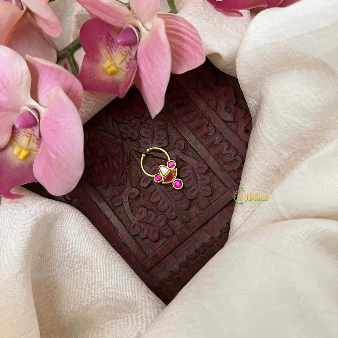 Vriksham Elegant Style Kundan Jadau Septum Ring-Red White-J4057