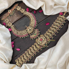 Vriksham Bridal 1 gm Gold Peacock Bridal Set-Green Bead-G20772