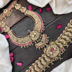 Vriksham Bridal 1 gm Gold Peacock Bridal Set-Green Bead-G20772