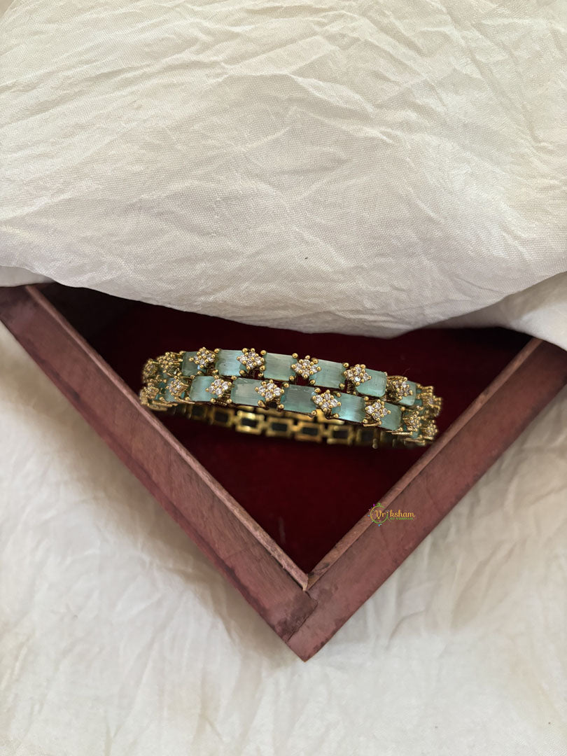 Premium American Diamond Bangle Set -Pastel Green-G11031