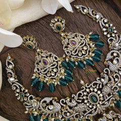 Green Victorian Diamond Short Neckpiece-Green Bead -VV1179
