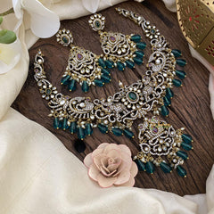 Green Victorian Diamond Short Neckpiece-Green Bead -VV1179