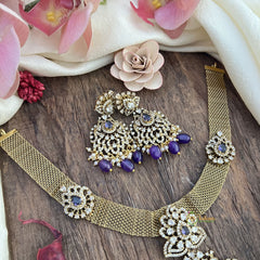 Duel Peacock Hasli Victorian Diamond Neckpiece-Purple Beads-VV1942