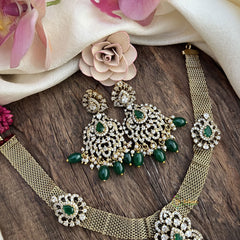 Duel Peacock Hasli Victorian Diamond Neckpiece-Green Beads-VV1936