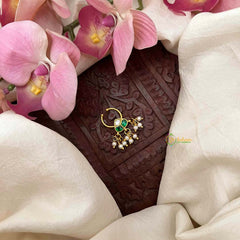 Vriksham Heritage Kundan Nath with Pearl Danglers Kundan Jadau Septum Ring-White Green-Pearls-J4067