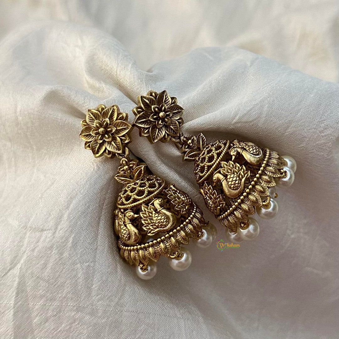 Premium Gold Alike Peacock Jhumkas-Pearls-G12566