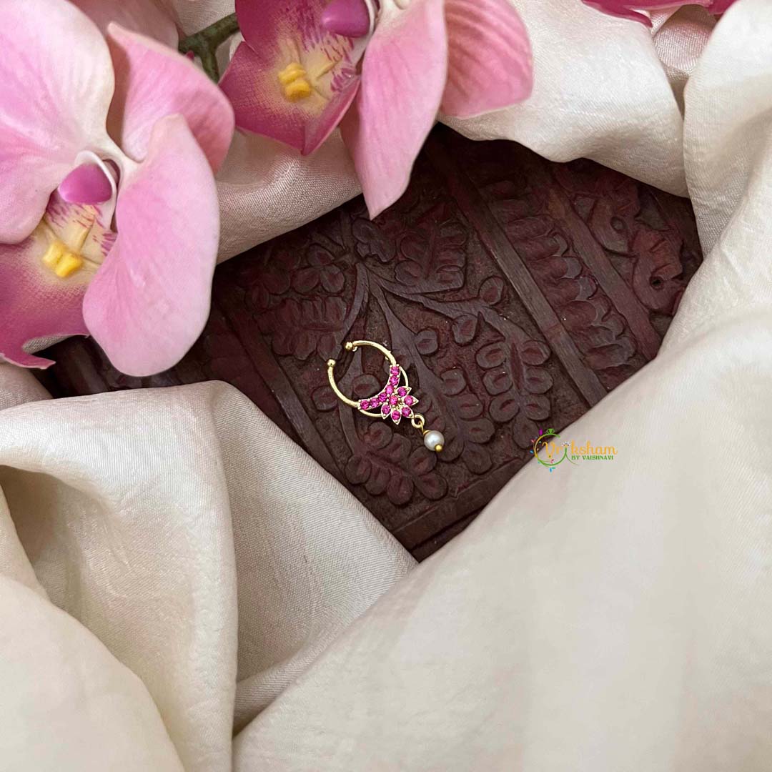 Vriksham Designer White & Red Floral & Round Septum Ring-Pearls-G21333