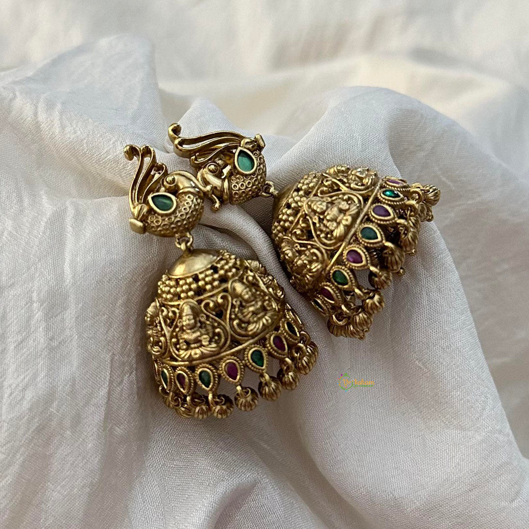 Premium Gold Alike Lakshmi Jhumkas-Golden Pearls-G12567