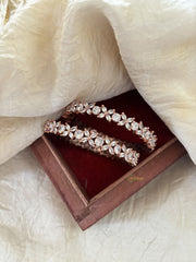 Premium American Diamond Bangle Set -White -Rose Gold-G11042