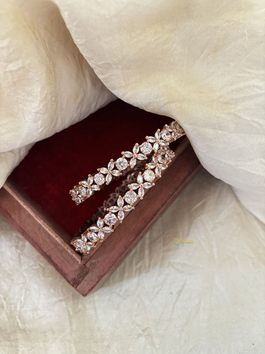 Premium American Diamond Bangle Set -White -Rose Gold-G11042