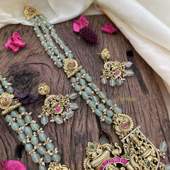 3 Lakshmi Jadau Kundan Aqua Green Mala Neckpiece-J2494