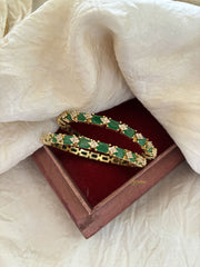 Premium American Diamond Bangle Set -White Green-G11054