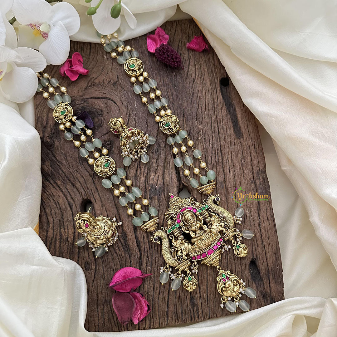 Lakshmi With Dual Side Peacock Jadau Kundan Aqua Green Mala Neckpiece-J2495