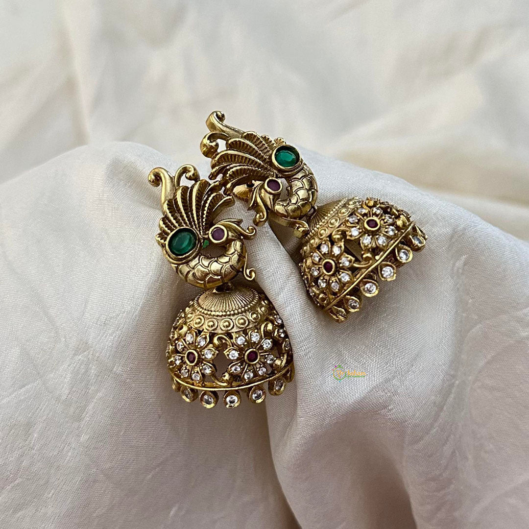 Elegant AD Stone Flower Jhumkas-Golden Pearl-G12568