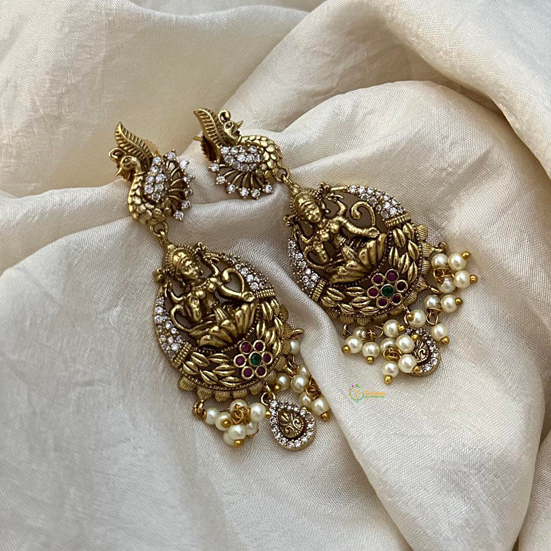 Designer AD Stone Lakshmi Danglers-Pearls-G12562