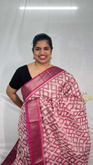 Vriksham Handwoven Pochampally Pink Diamond Motifs in Rose & Blush Tones Ikkat Silk-Cotton Saree-VS4732