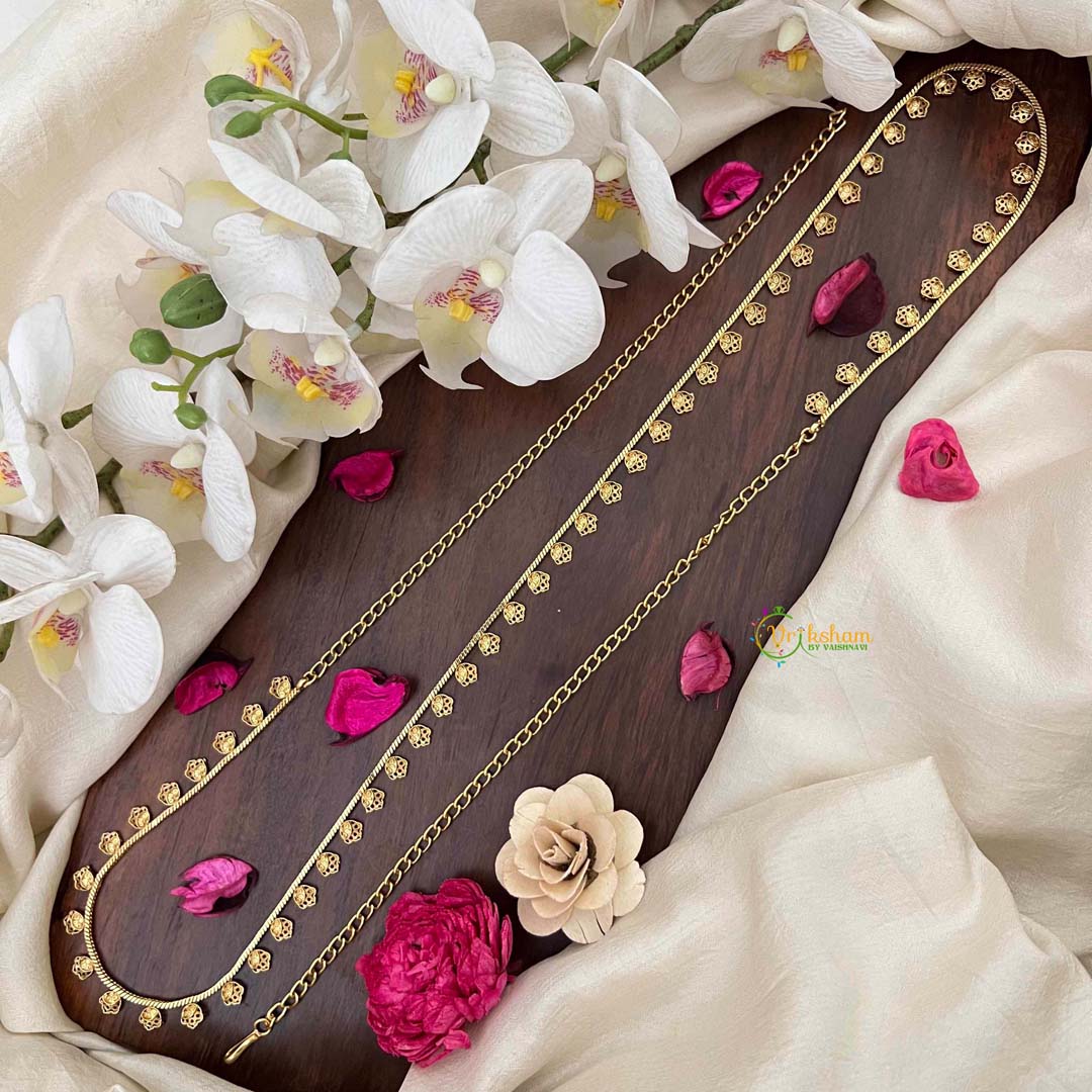 Vriksham Traditional Gold-Plated Floral Drops Thin Hip Chain-G21328