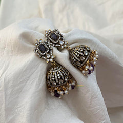 Lavender Victorian Diamond Jhumkas-Pearls & Beads-VV1592