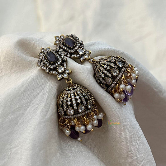 Lavender Victorian Diamond Jhumkas-Pearls & Beads-VV1592