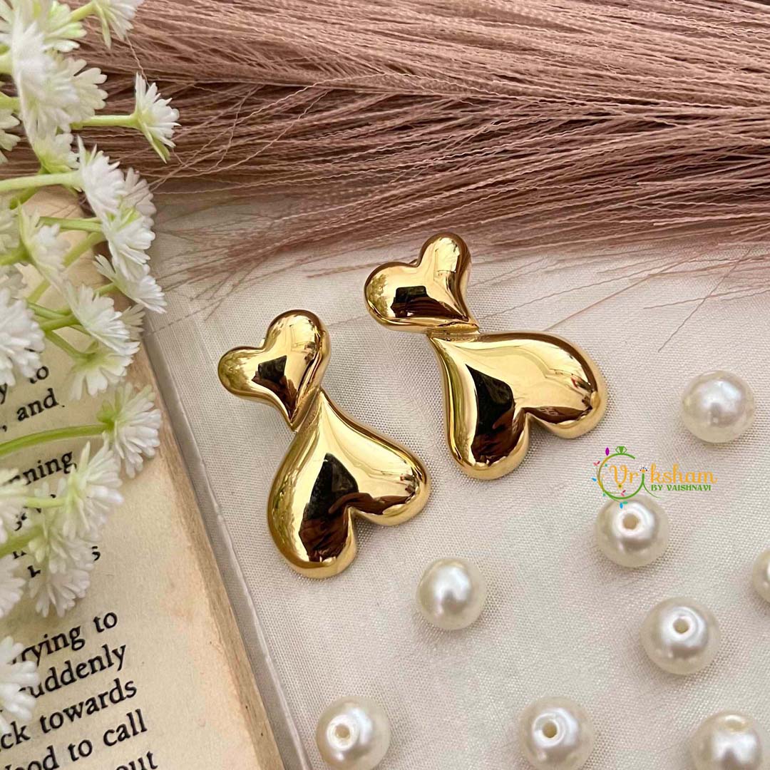 Vriksham Molten Gold Double Heart Drop Anti Tarnish Studs Earrings-G21947