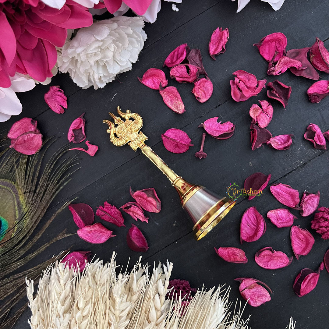 Vriksham Brass Trisula & Damaru Pooja Hand Bell, Ghanti for Pooja, Aarti, Temple Bell-RG176