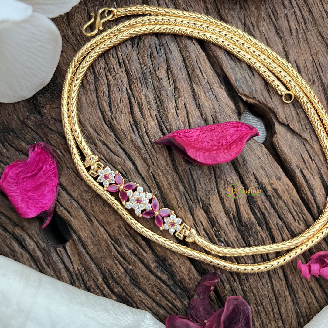 Vriksham Traditional Gold Polish Floral Moggapu Chain-White Red-G17771