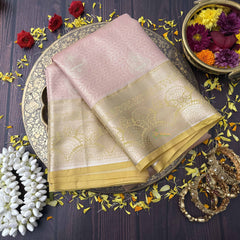 Vriksham Blush Pink Silver Zari Minakari Work With Rich Gold Zari Kanchi Silk Saree-VS4744
