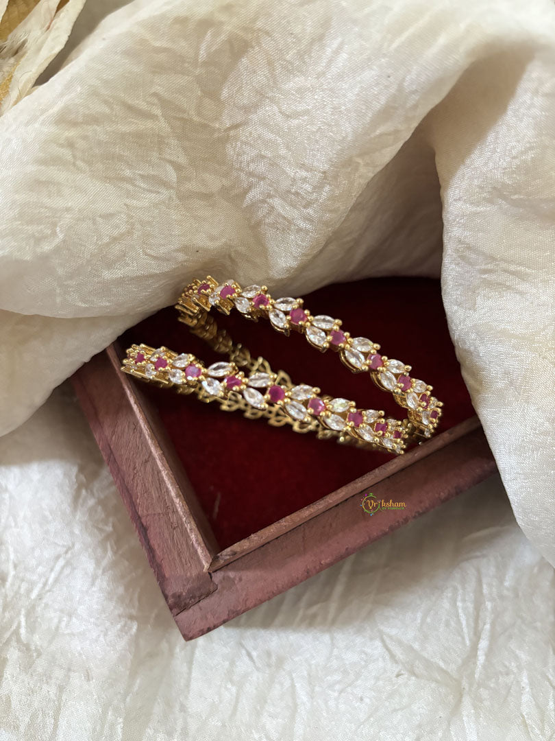 Premium American Diamond Bangle Set -White Red-G11051