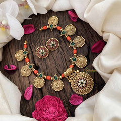 Vriksham Gajalakshmi Temple Coin Coral Bead Neckpiece-G20638